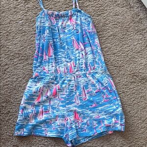 Lily Pulitzer Girls Blue & Pink Sailboat Print Romper